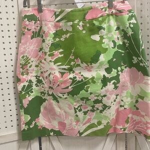 Talbots Green and Pink Floral Pencil Skirt